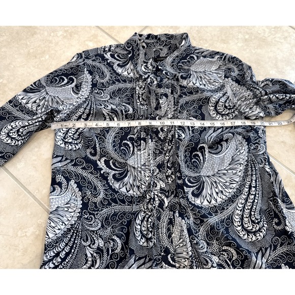 Talbots Floral Ruffle Button Up Shirt Blue Cottage Prairie Long Sleeve Size M - Picture 6 of 9